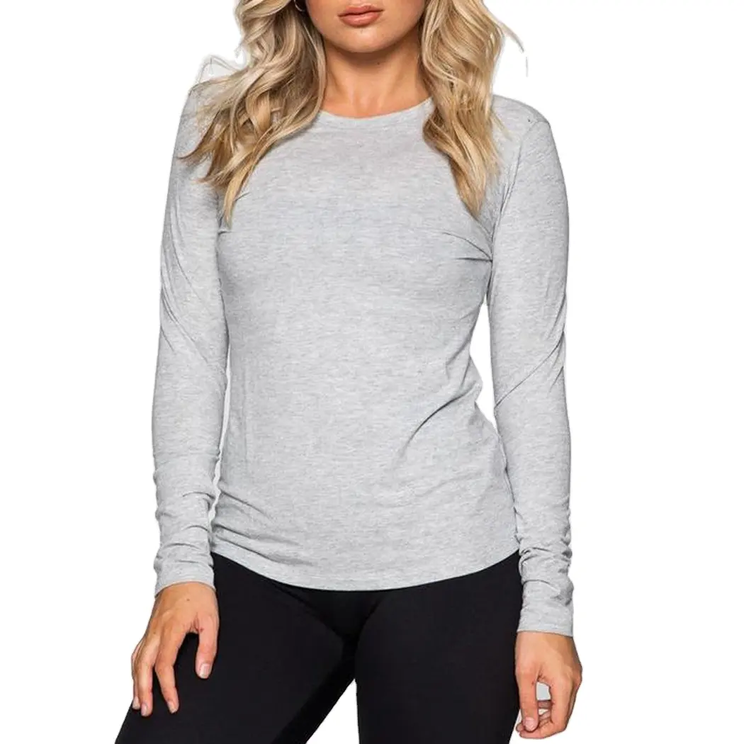 Goede Kwaliteit 100% Katoen Effen Zwarte V-Hals T-Shirt Groothandel Custom Cropped Net Lange Mouwen Slim Fit T-Shirt Voor Dames