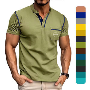 T-shirts pour hommes de haute qualité | T-shirt décontracté uni à col rond et boutons | T-shirt en coton doux avec logo personnalisé OEM pour hommes - Product Image 1
