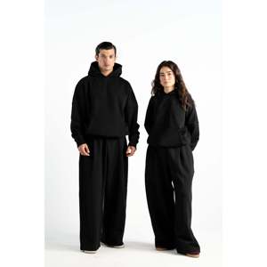 Conjunto de Sudadera con Capucha y Pantalones Holgados con Pliegues para Hombre, Orgánico con Certificación GOTS, Color Negro Medianoche, Ultra Pesado 520GSM - Product Image 2