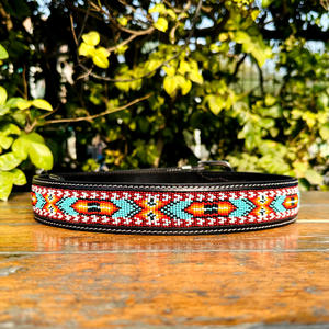 Ceinture unisexe en cuir véritable d'Argentine importée noire, style occidental, boucle en laiton de vache brodée et perlée, largeur 40mm - Product Image 4