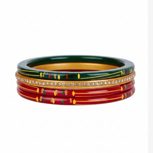 ชุดกำไลข้อมือสีแดงทับทิมและสีเขียวมรกตสุดหรูหราสง่างาม - Product Image 3
