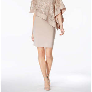 Abito tubino in raso da donna R&M Richards con mantella di paillettes, colore tortora, taglia 6P, vita naturale - Product Image 3