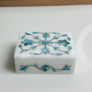 Handmade truyền thống tìm kiếm bằng đá cẩm thạch trắng <span class=keywords><strong>Inlay</strong></span> hộp đồ trang sức N M Craft Vòng Vòng cổ lưu trữ 10x7.5 cm nhiều màu sắc có sẵn - Product Image 2