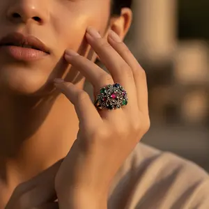 แหวนเงินแท้ 925 ประดับพลอยหลากชนิด ดีไซน์เรขาคณิต สำหรับผู้หญิง เครื่องประดับคุณภาพสูง แหวนพลอยโกเมนทรงเหลี่ยม วัสดุแพลตตินัม แหวนเรียบง่ายสำหรับผู้ชาย - Product Image 2