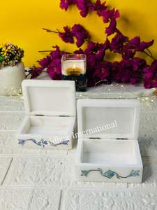 กล่องเก็บเครื่องประดับหินอ่อนลายดอกไม้สีฟ้าและสีเขียวทำด้วยมือและราคาประหยัด - Product Image 4