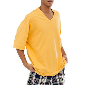 Camiseta de algodón y poliéster de primera clase para hombre, de peso pesado, lisa, de gran tamaño, de longitud larga, con mangas cortas y cuello redondo, novedad - Product Image 1