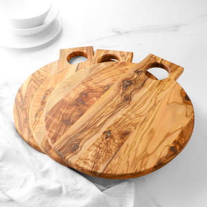 Tabla Redonda de Madera de Olivo con Asa, 28 cm, Tabla para Pizza y Charcutería para Comercio Minorista y Hostelería, Venta al por Mayor - Product Image 3
