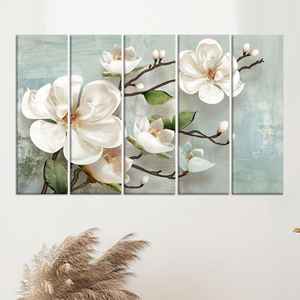 Impression sur toile florale ivoire douce : décoration murale élégante, lot de 5 toiles - Product Image 1