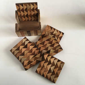 Plateau en céramique de papier de pierre de Pvt Ltd traditionnel personnalisé-Emballé en vrac Acacia Wood Zigzag Cup Coaster Mat/Pad/Tray - Product Image 4