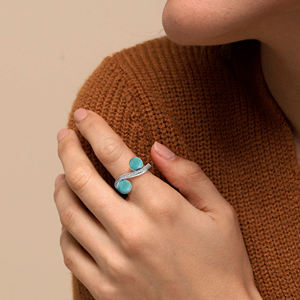 Anillos minimalistas Toi Et Moi, Plata de Ley 925, anillos de piedras preciosas turquesas redondas naturales de 7 MM, joyería fina de 16x7 MM - Product Image 2