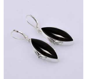 2025 impresionantes pendientes de diseño de plata esterlina ónix negro forma de marquesa piedra preciosa elegante joyería fina hecha a mano para boda - Product Image 1