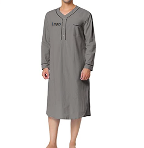 Camisón de algodón para hombre, ropa de dormir de manga larga Henley, hecho de telas suaves y ligeras - Product Image 2