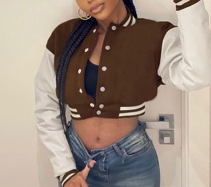 OEM Custom Logo <b>Women</b> Streetwear Blank Plain Baseball Crop <b>Jackets</b> Customized <b>Women's</b> Cropped Varsity <b>Jacket</b> for Your Brand - Product Image 5