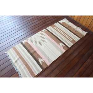 พรมคิลิมวินเทจขนาด 2.3x5.4 ฟุต สีน้ำตาล พรมขนสัตว์ตุรกีลายอิคัต - Product Image 2