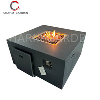 Ensemble de table de foyer extérieur moderne avec réservoir de gaz carré intégré, en béton, au propane