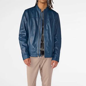 Chaqueta clásica de cuero azul genuino para hombre, chaqueta cómoda y versátil para estilos casuales y formales, perfecta para todas las estaciones - Product Image 5