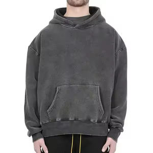 Pull à capuche pour hommes, poids lourd, délavé à l'acide, 100% coton, teint uni, personnalisé, essentiel, décontracté, unisexe pour l'hiver - Product Image 1