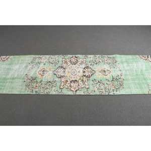 Turkish Vintage Rug, 2x7.1 ft Rug, <b>Green</b> <b>Runner</b> Ikat Rug - Product Image 2