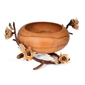 Bol à salade de table classique bol de service en bois fabriqué à la main avec base florale décorative parfait pour servir des collations Fruits - Product Image 1