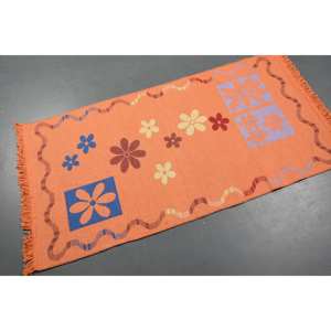 Alfombra Vintage, Pequeña, 2.6x4.9 pies, Alfombra Turca, Alfombra de Lana con Estampado Animal en Naranja y Azul - Product Image 1