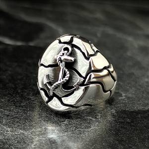Vintage Men's Sterling Silver Nautical <b>Ring</b> with Rudder Ship Anchor Fractured Pattern-Sailors' Special Jewelry - Product Image 3