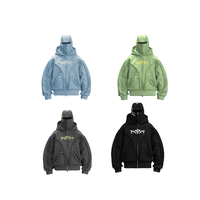 Sudadera con capucha y cremallera completa para hombre, talla grande, estilo Y2K, informal, de algodón tejido, estampada, larga, bordada, con máscara facial tipo pasamontañas