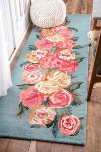 Tapis rectangulaire en laine pour salon avec motif floral, à franges, lavable, en soie, pour chambre à coucher, prière, usage extérieur - Product Image 2