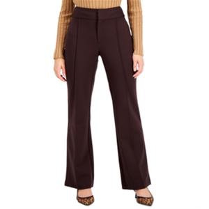 INC International Concepts Pantaloni a gamba svasata a vita alta color marrone French Roast, taglia 12, antipiega e traspiranti, con motivo floreale - Product Image 2