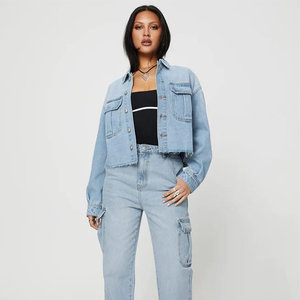 Vente en gros 2024 couleur personnalisée Logo imprimé Street Wear Denim veste élégante conception solide Denim veste pour les femmes avec service OEM - Product Image 6