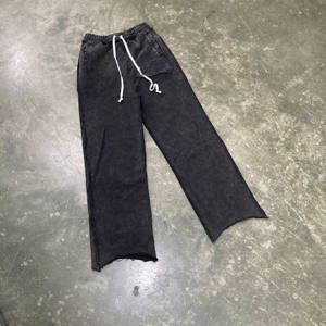 Ensembles personnalisés de pantalons de survêtement à jambes larges et de joggings à capuche ensembles de sweat à capuche brodé délavé au soleil ensembles de sweats à capuche zippés vintage délavés à l'acide pour hommes - Product Image 6