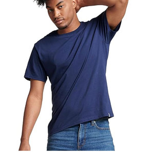 Protection évacuation de l'humidité décontracté col rond basique couleur unie t-shirt pour marque qualité bleu couleur unie col rond t-shirts - Product Image 1