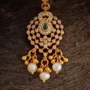 Tikka de Plata con Incrustaciones de Rubíes Verdes en Forma de Gota de Agua, Joyería Coleccionable Cultural 172580, Baño de Oro, para Bodas - Product Image 3