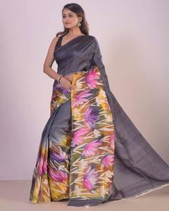PURO BISHNUPURI TUSSAR CALIDAD ESPECIAL TRABAJO PINTADO A MANO SAREE CON BLUSA - Product Image 2