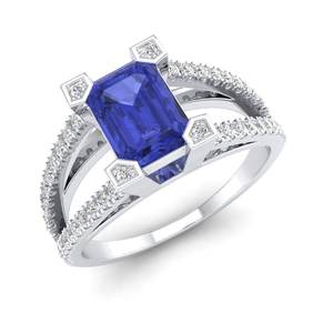 Anillo de Tanzanita con Corte Esmeralda de 1 Quilate REYES en Plata de Ley 925, Anillos de Compromiso de Moissanita con Certificado GRA para Mujer - Product Image 2