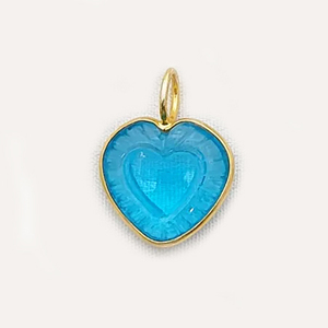 Blue Topaz Quartz Heart Pendant 16mm 925 Sterling Silver Gold Plated Blue Topaz Quartz <b>Charms</b> Hand Carved Heart Shape Pendants - Product Image 1
