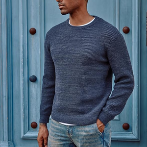 Pull ras du cou pour hommes Pull tricoté à manches longues texturé gaufré Pull côtelé décontracté à manches longues respirant - Product Image 4