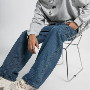 Pantalones vaqueros rectos de corte holgado para hombre, pantalones cargo con múltiples bolsillos para hombre azul, pantalones vaqueros de moda informales de gran tamaño - Product Image 6