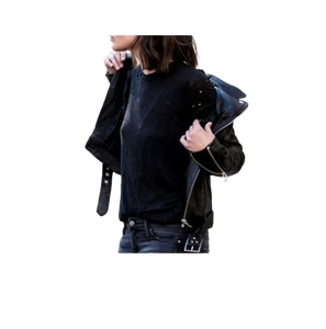 เสื้อแจ็คเก็ตหนังแท้ทรงสลิมฟิตสีดำสำหรับผู้หญิง สไตล์ไบค์เกอร์สุดเท่ - Product Image 3