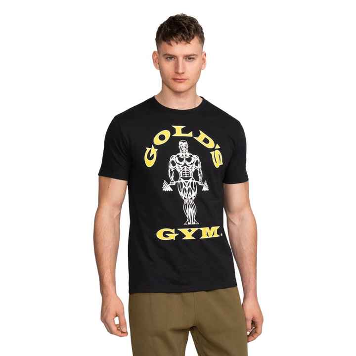 Muscle Joe Sports T-Shirt Black Organic Cotton Gym Shirt Breathable Activewear Bodybuilding Fitness Tee Regular Fit Golds Gym