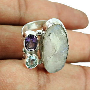 แหวนพลอยสีรุ้งพลอยสีฟ้าใส่เป็นของขวัญสำหรับสาว925สเตอร์ลิงเงินแฮนด์เมดเครื่องประดับพลอยสีเงินคุณภาพดี - Product Image 3