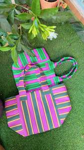 Sac à provisions à rayures tissé en plastique à fermeture éclair réutilisable écologique personnalisé sacs de plage recyclés fabriqués à la main sacs à cosmétiques étuis - Product Image 3