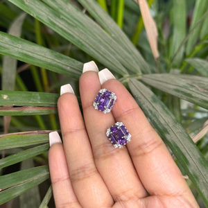 Pendientes de tuerca de Plata de Ley 925 de alta calidad, Diamante americano de amatista Real para bodas, compromisos directos de fábrica - Product Image 4