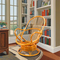 Fauteuil à bascule pivotant confortable et écologique pour personnes âgées, avec coussin moelleux et structure en rotin naturel, idéal pour la détente à la maison