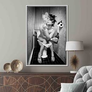 Printed Canvas: Drinking Woman, <b>Nude</b> Artwork, Sensual <b>Poster</b>, Bedroom Decor,White Framed - Product Image 1