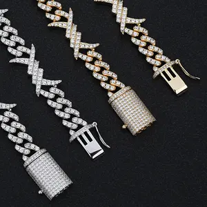 Cadena cubana de eslabones de 10 mm con moissanita y alambre de púas, de plata de ley 925, estilo hip hop punk, collar de lujo para hombre - Product Image 2