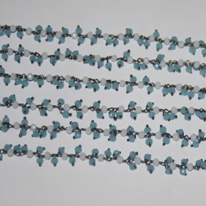 Chaîne de chapelet de grappe de perles d'opale blanche et de calcédoine aqua de qualité supérieure. Chaîne perlée de fil de laiton pour la fabrication de bijoux de collier de bracelet - Product Image 2