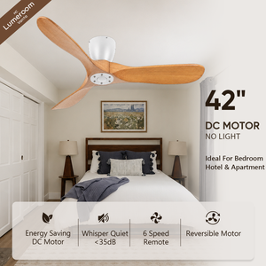 42 Inch Flush Mount Ceiling <b>Fan</b> Without Light with Solid Wood Blades and <b>Remote</b> <b>Control</b> Quiet DC Motor for Bedroom Living Room - Product Image 1