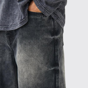 Pantalones vaqueros de hombre lavados con ácido con logotipo personalizado, pantalones vaqueros holgados de pierna ancha con parche bordado, pantalones vaqueros para hombre, pantalones con estilo al por mayor - Product Image 3