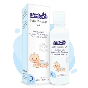 Littloo 100mL Aceite de salvado de arroz de girasol de coco natural Aceite de masaje para bebés hipoalergénico con efecto calmante - Product Image 1
