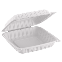 ProTakeOut Contenitori da Asporto in Plastica Bianca, 8.3x8.3 Pollici, Spessore 2.7 Pollici, Confezione da 150, Resistenti e Adatte al Microonde, con Chiusura Angolare a 1 Scomparto